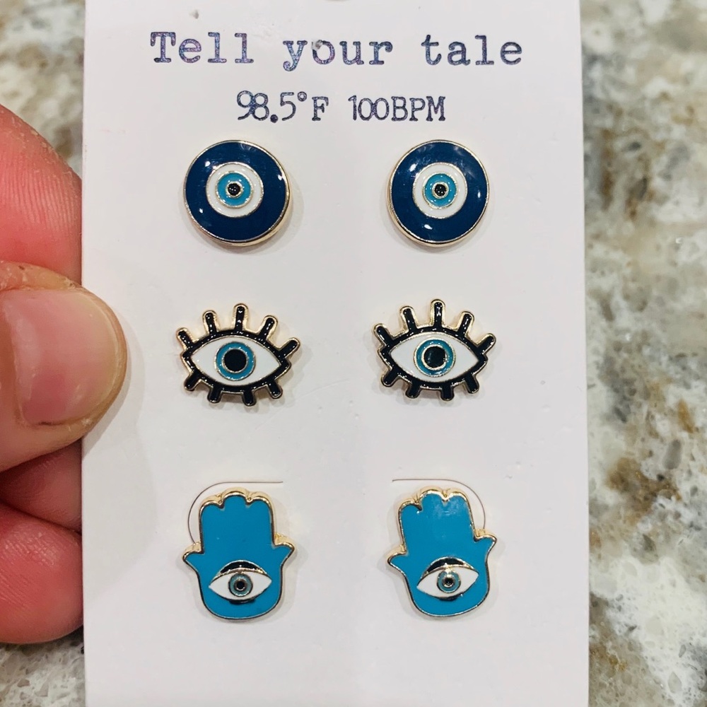 Set of 3 Enamel Stud Earrings- Lucky Trio - Picture 2 of 2